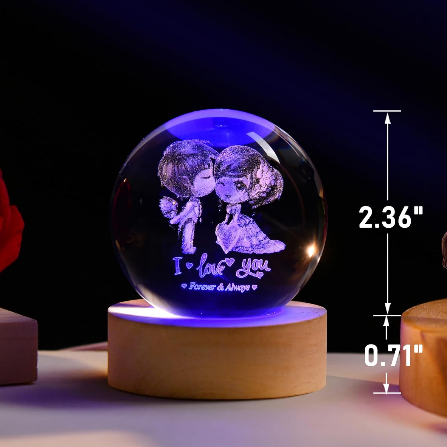 IFOLAINA 3D Couple Crystal Ball Valentine's Gifts for Her 2.36" Engraved Glass Couple Sphere Gifts with Colorful Lighted Base Decorative Glass Ball Romantic Anniversary Decor Wife Birthday Gifts