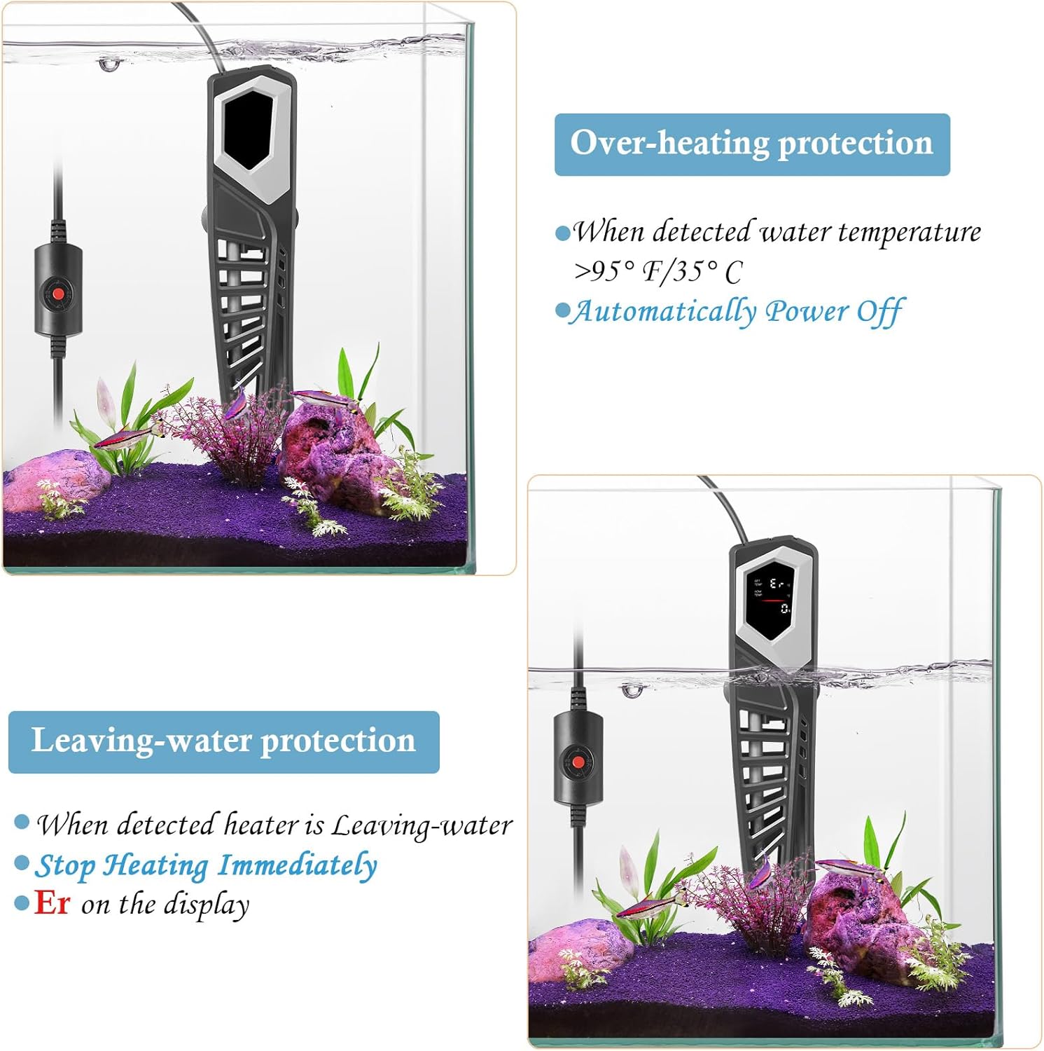 HITOP 800W Titanium Aquarium Heater: Digital Fish Tank Heater with External Controller, Submersible Aquarium Heater with Over-Temperature Protection for Saltwater and Freshwater 100-250Gallon
