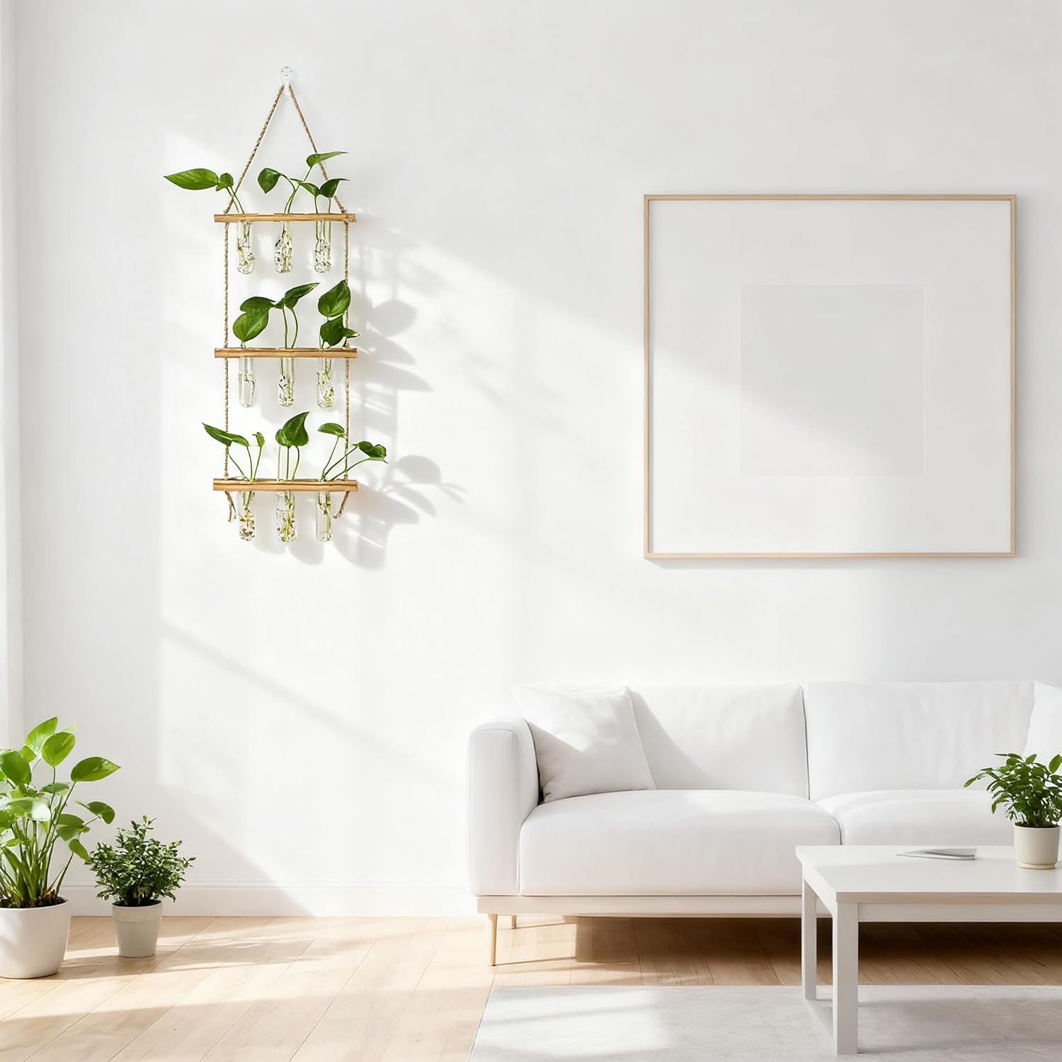 Wall Hanging Propagation Stations 3 Tired Wall Planter Terrarium with Wooden Stand and Glass Test Tubes Plant Hanger Flower Vase for Home Office Wall Decor Hydroponic Cuttings