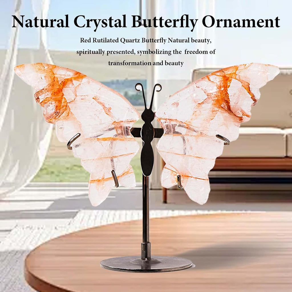 Apengshi Crystal Butterfly Ornament, Amethyst Agate Wings, Home Office Tabletop Decor (Red Phantom Quartz)