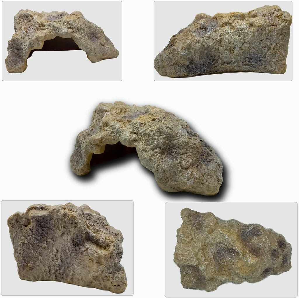 Oversize Resin Rock Reptile Hides and Caves - Large Aquarium Habitat Hideouts for Bearded Dragon, Snakes, Tortoise - Lizard Hiding Spot for Terrarium Hideaway