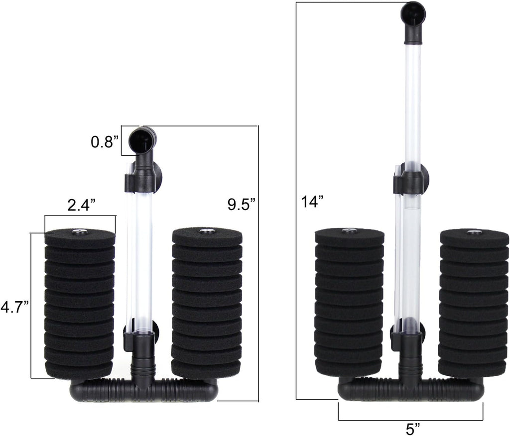AQUANEAT 4 Pack Double Bio Sponge Filter, for Fry, Betta, Shrimp, Nano, Aquarium Fish Tank