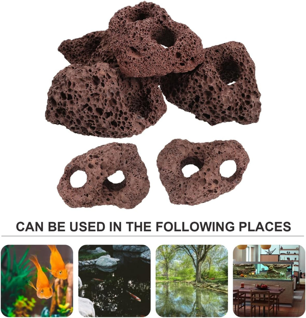DOITOOL Lava Rock Aquarium, 6PCS Lava Volcanic Rock for Aquarium Air Stone Aquatic Plants Decorations for Aquascaping, Fish Tank Ornaments, Terrarium and Landscape Design -3.93 in （Dark Brown）
