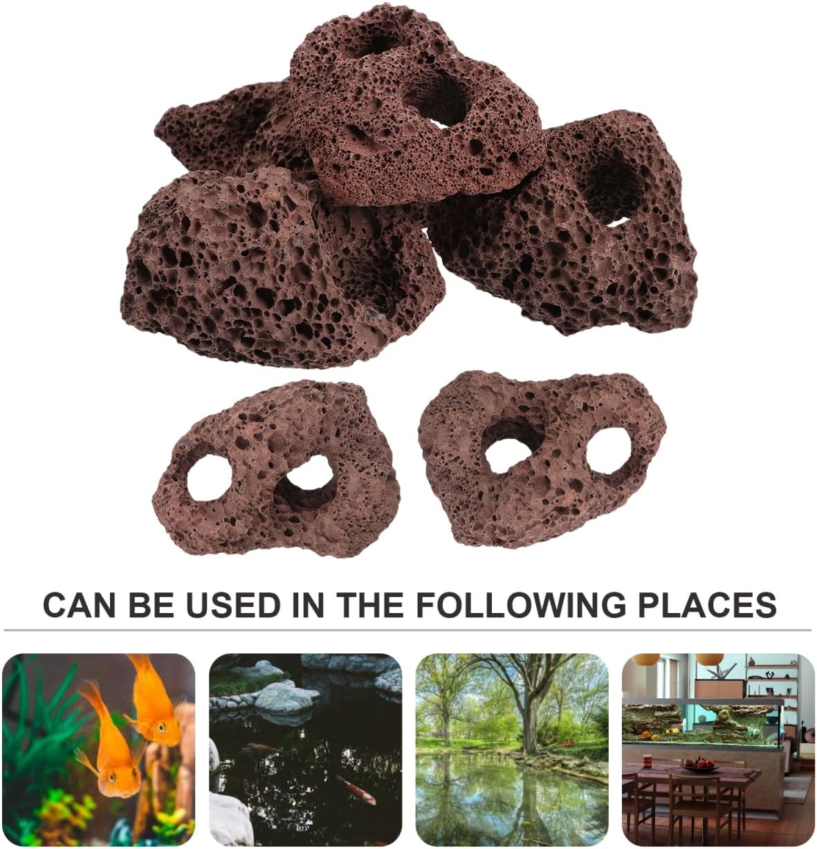 DOITOOL Lava Rock Aquarium, 6PCS Lava Volcanic Rock for Aquarium Air Stone Aquatic Plants Decorations for Aquascaping, Fish Tank Ornaments, Terrarium and Landscape Design -3.93 in （Dark Brown）
