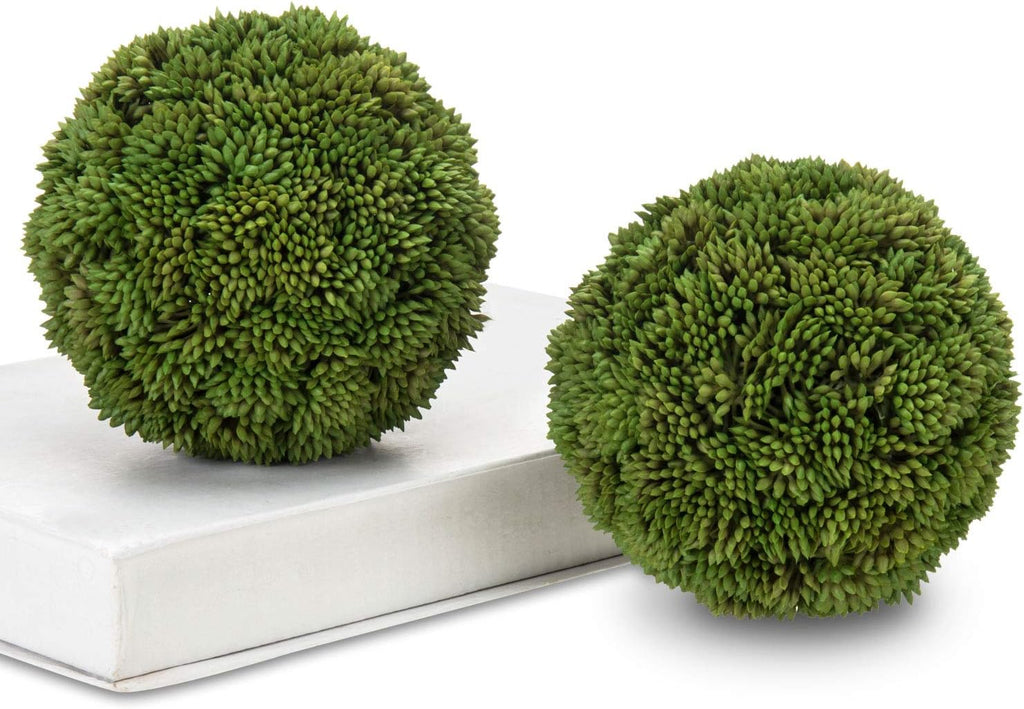 MyGift 4 Inch Decorative Boxwood Balls Topiary, Lifelike Artificial Foliage Greenery Faux Bowl Fillers, Set of 2