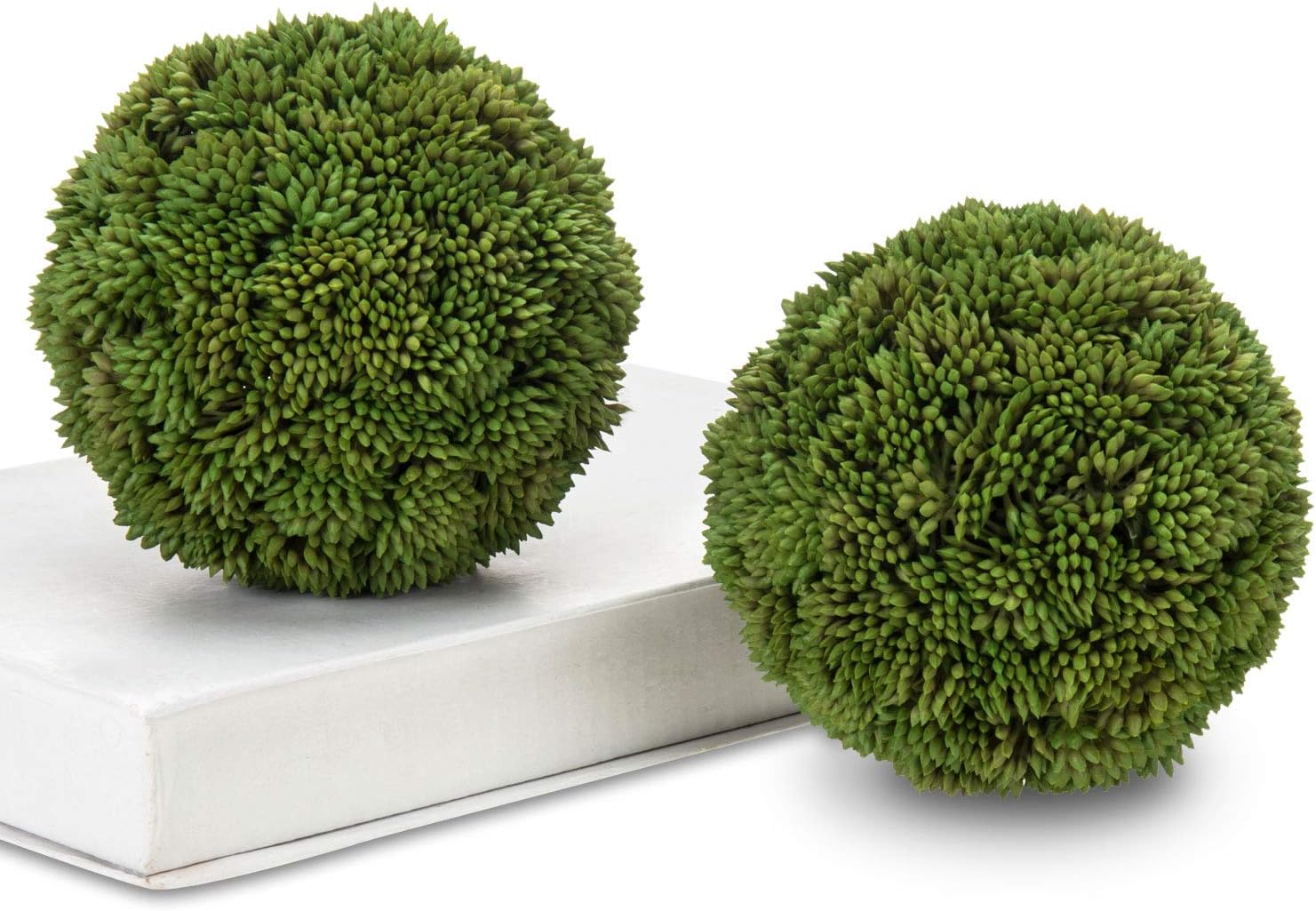 MyGift 4 Inch Decorative Boxwood Balls Topiary, Lifelike Artificial Foliage Greenery Faux Bowl Fillers, Set of 2