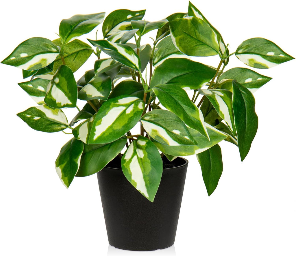 Oairse Artificial Plants Indoor Small Fake Plants in Pots Faux Pothos N‘ Joy Potted Plant Fake Indoor Plants with Black Pots for Bathroom Living Room Office Desk Shelves