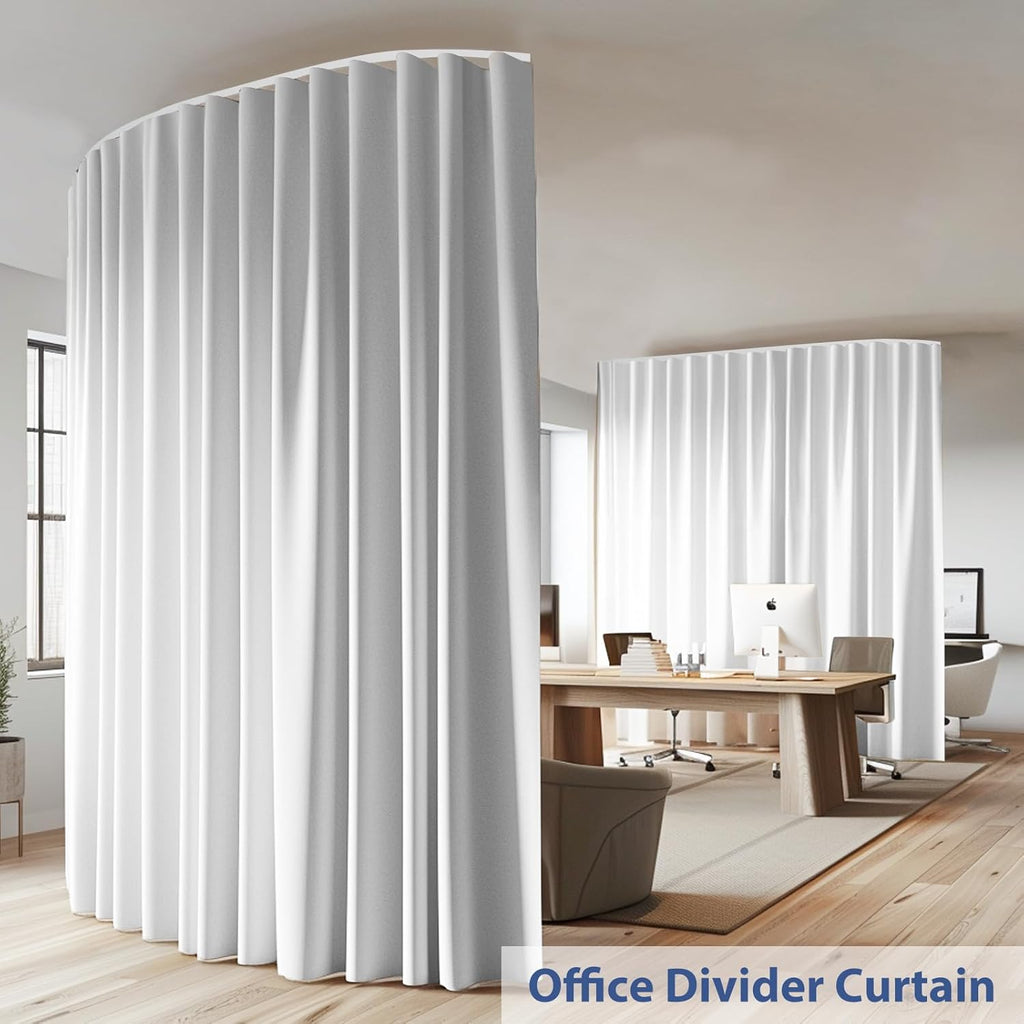 Room Divider Ceiling Mounted Curtains Track Sets Extra Wide Blackout Curtain Flexible Tracks for Bedroom Privacy Partition Separator, 1 Panel White Drape and White Rail, W10 x H7ft