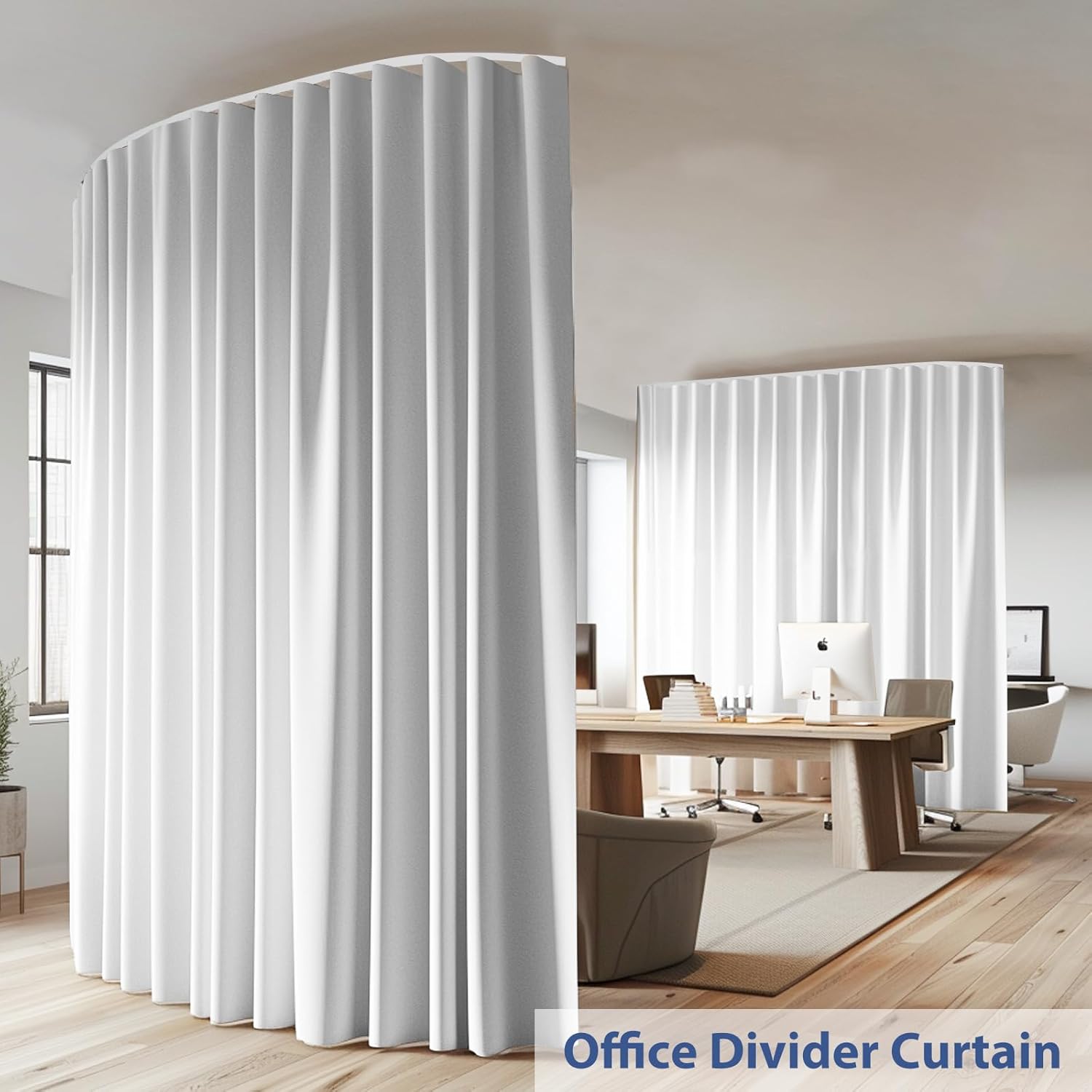Room Divider Ceiling Mounted Curtains Track Sets Extra Wide Blackout Curtain Flexible Tracks for Bedroom Privacy Partition Separator, 1 Panel White Drape and White Rail, W10 x H7ft