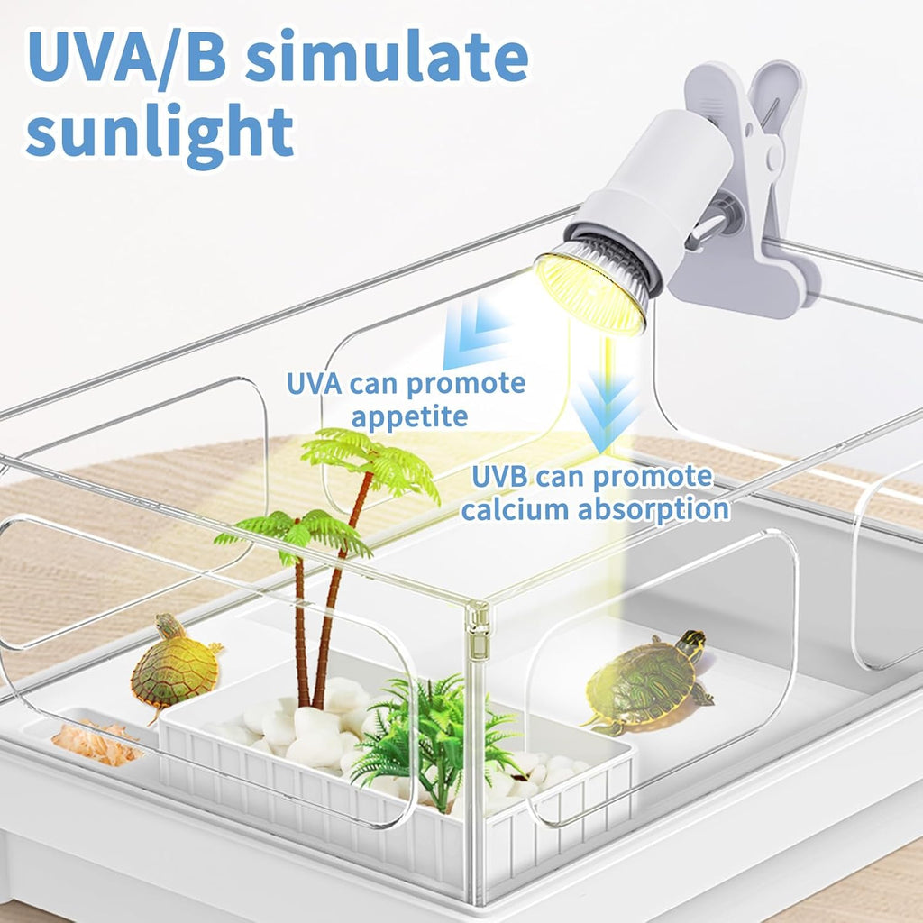 Rotatable Reptile Heat Lamp, UVA/UVB Light Lamp with 2pcs (25W + 35W) Basking Bulbs for Replacement, for Turtle, Lizard, Snake, Reptiles, Bearded Dragon (White)
