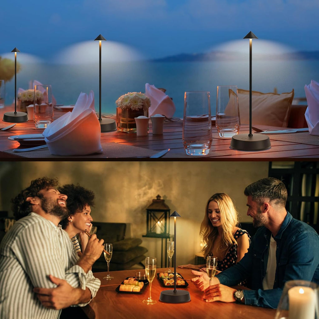 Cordless Table Lamp Rechargeable, Battery Operated 6000mAh Desk Lamp Touch Dimmable Lamp Outdoor Waterproof Portable Wireless Table Light, Small Table Lamp for Restaurant Bar/Outdoor (Black-2PC)