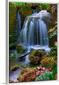 CANVAS ON DEMAND Waterfall in Tropical Rainforest of Fairchild Tropical Gardens, White Float Framed Canvas Wall Art Print, Home Decor, Floral, Flowers, Nature Artwork, 20" x30in