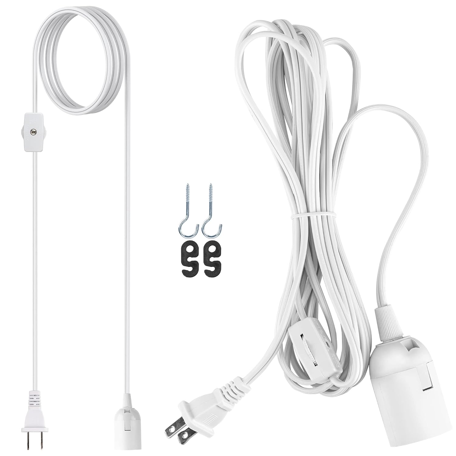 JACKYLED Extension Hanging Lantern Cord Cable UL 1-Pack 12Ft 360W with E26 E27 Socket Gear Switch + Hooks + 2-Prong US AC Power Plugs Pendant Lighting Bulb Lamp for Kitchen Bedroom Bathroom