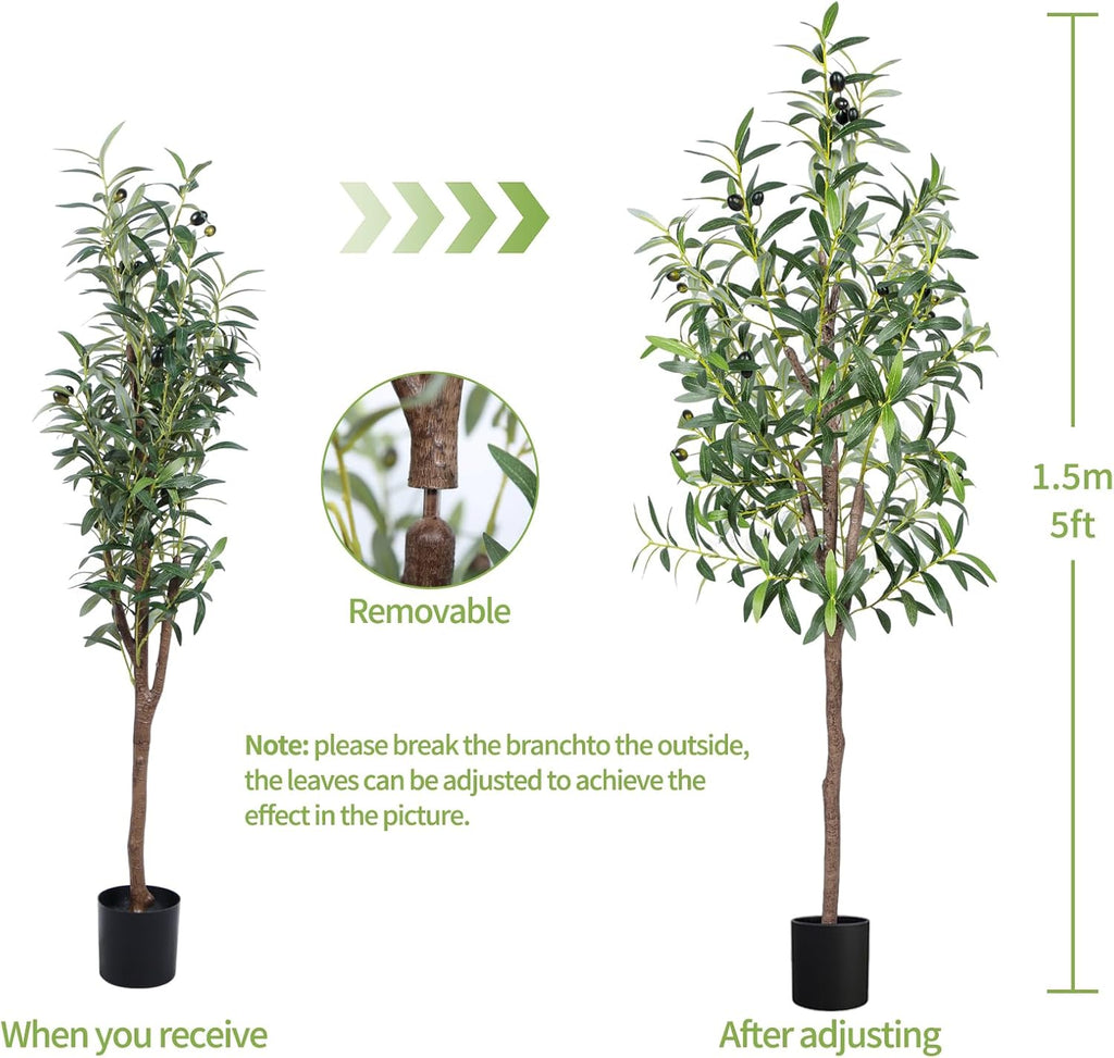 Artificial Olive Tree 5FT Tall Faux Silk Plant 60inch Fake Olive Tree with Trunk and Lifelike Fruits for Home Office Decor Indoor 1pack