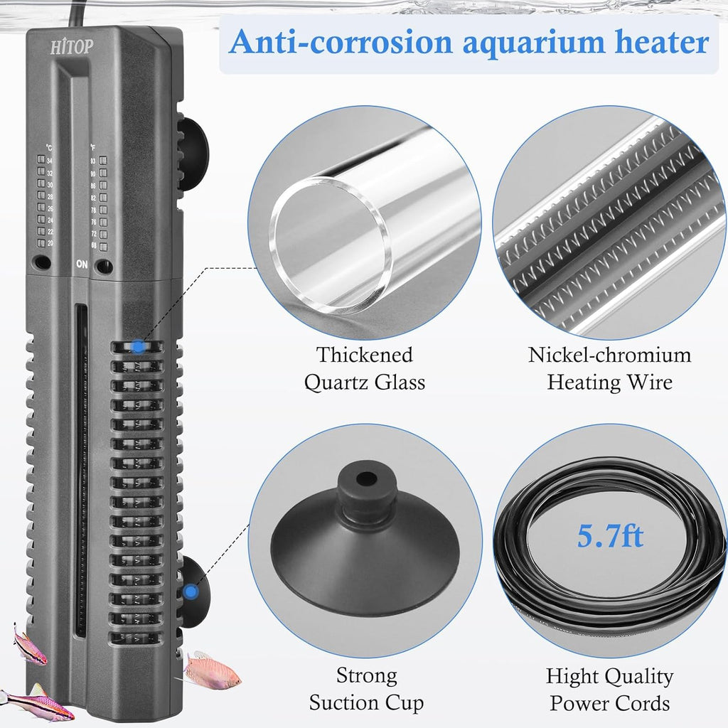 HITOP 400W 600W Submersible Aquarium Heater, Fish Tank Heater with External Controller and Cover, Large Heater for Seawater/Fresh Water Aquarium