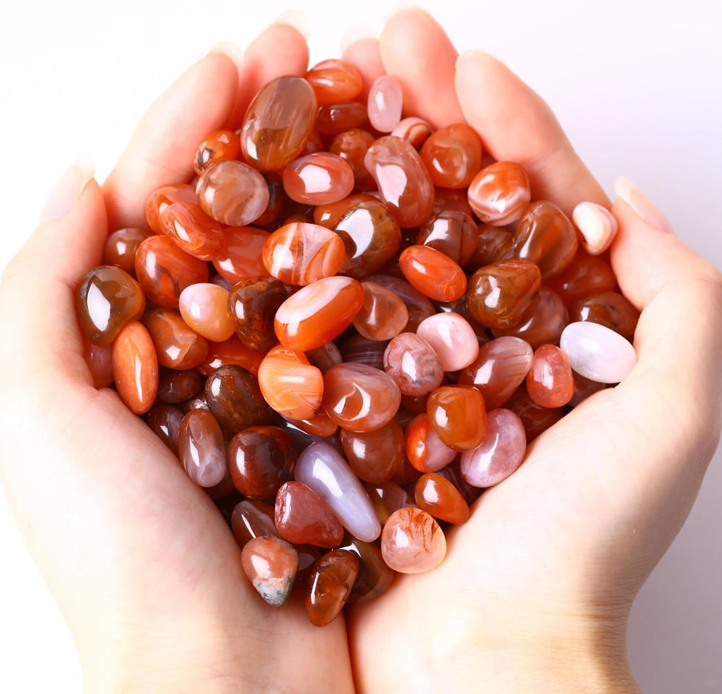 Polished Red Agate Crystals 0.62lb Natural Gemstones Crystal Bulk Tumbled Polished Stones Irregular Rocks Chakra Colorful Crystal Vase Filler Decoration Energy Reiki Beginners Birthday Gifts
