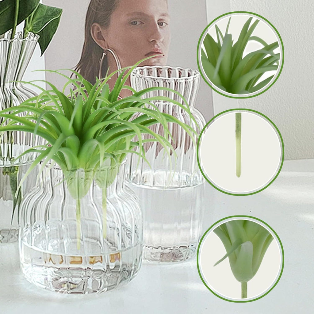 Artificial Air Plants 4Pcs 6x5 Realistic Air Plants PE Artificial Succulents Low Maintenance Tillandsia DIY Faux Greenery for Flower Arrangement