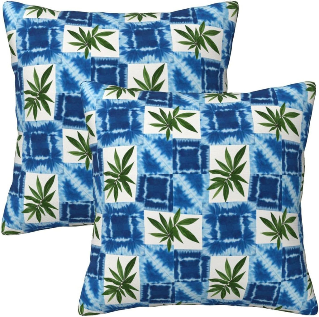 Boho Tie-Dye Green Leaf Throw Pillow Covers Set of 2 Ultra-Soft All-Season Pillow Shams with Hidden Zipper,Durable for Sofa Bed Car Decor & Gift 18x18IN