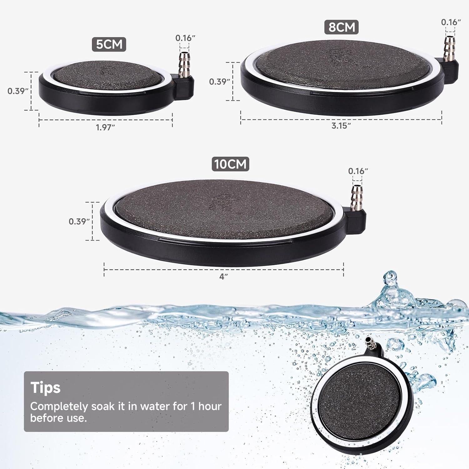 hygger Air Stone for Aquarium: Quiet High Dissolved Oxygen Diffuser Kit for Freshwater or Saltwater Fish Tank and Hydroponic Air Pump-Disc 2 x 2 Inch Air Bubble Stone