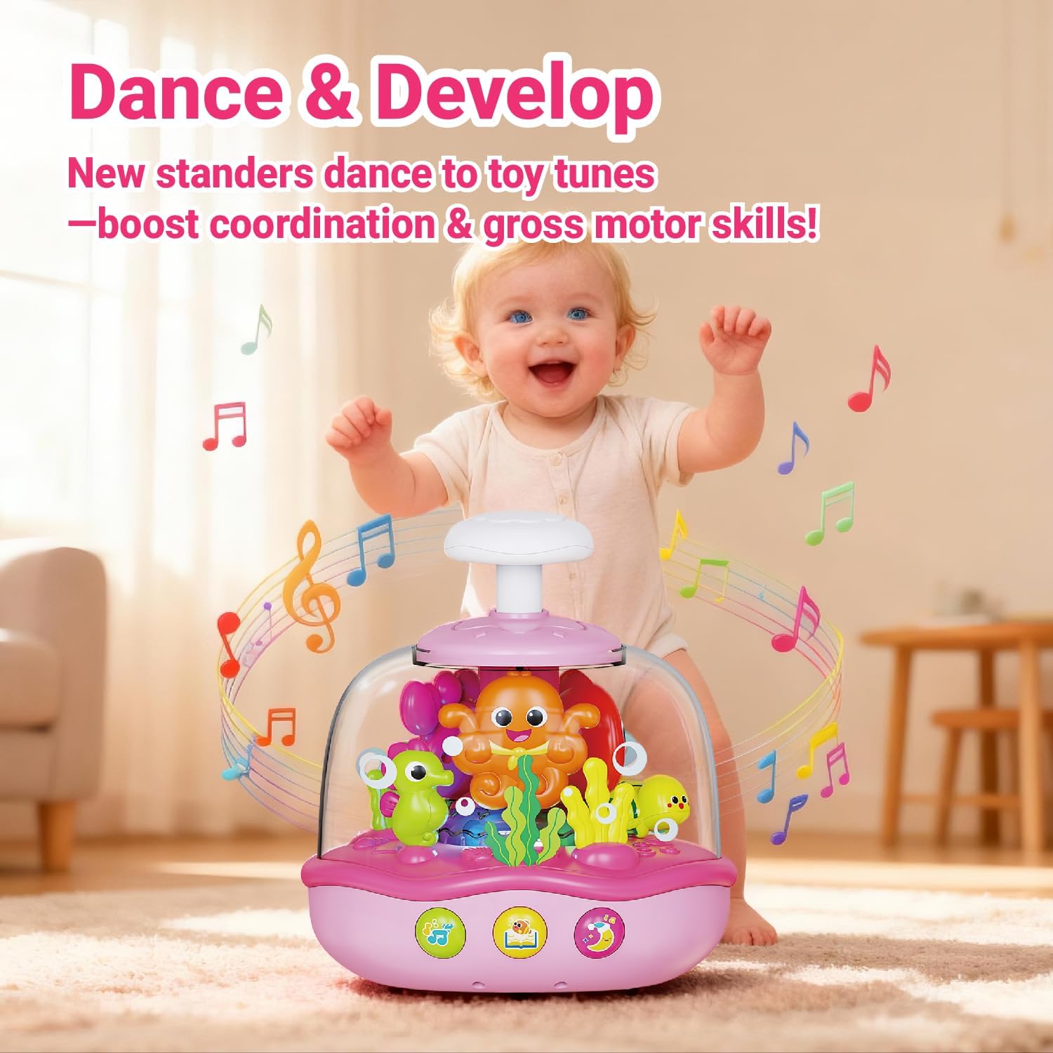 Baby Girl Toys 6-12-18 Months, Press & Spin Aquarium Musical Light Up Toy | Bilingual Learning Educational Cause and Effect Toy for 1 Year Old Boy Girl, Christmas Birthday Gifts for 1-3 Year Old