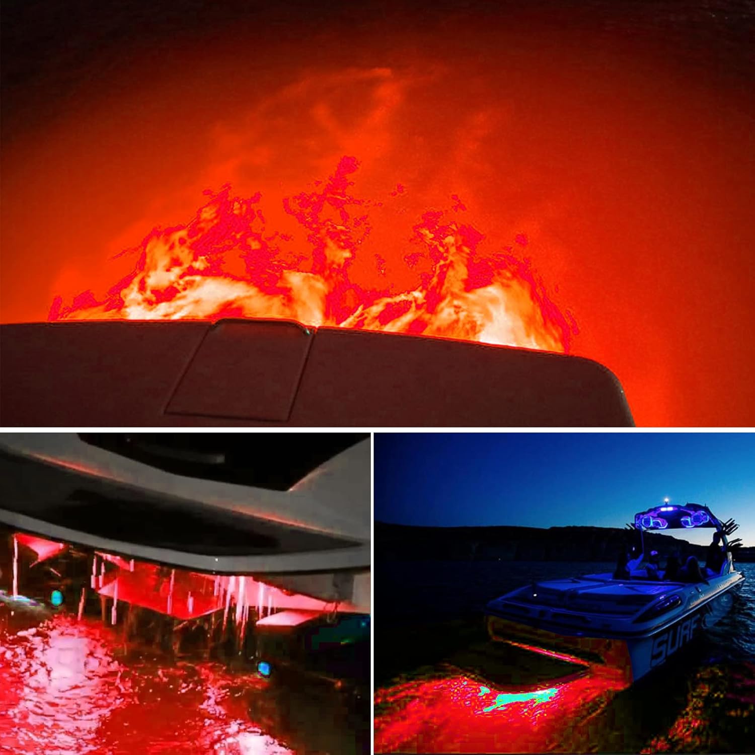2Pcs Red Marine Boat LED Lights,27 LEDs Waterproof IP68 Stainless Steel Boat Deck Dock Pontoon Transom Yacht Trailer Stern Navigation Interior Lights,1200LM