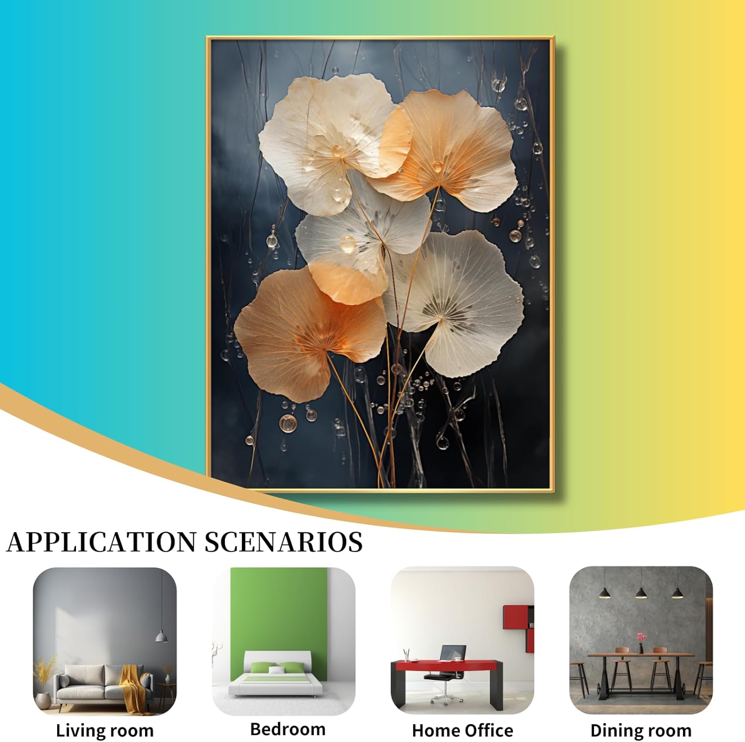 Botanical Leaf Canvas Wall Art, Modern Nature-Inspired Decor for Living Room, Bedroom, Office Ready to Hang (Gradient Glow, 35"Wx47"H/90x120cm, Black Frame)