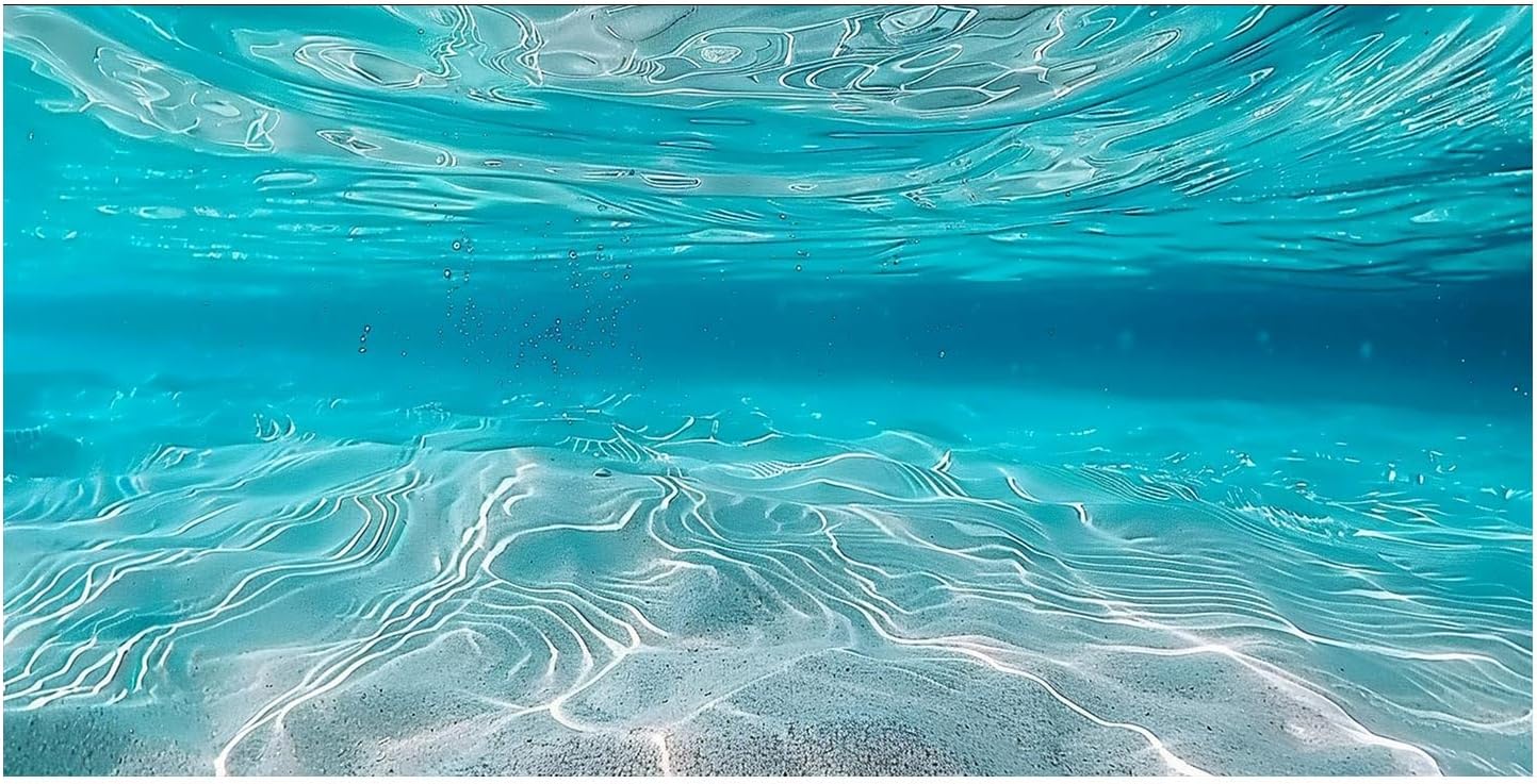 Undersea Theme Aquarium Background, Teal Ocean Floor Tropical Tank Fish Tank Backdrop Decor, Polyester Fabric with 6 EVA Double-Sided Tapes 48x24 inches/120x60