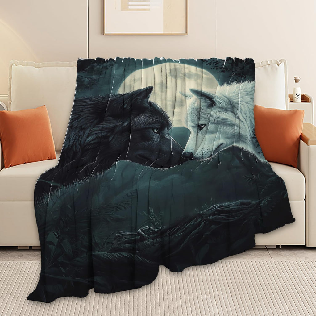 Wolf Blanket Black White Wolf Throw Blanket Wolf Gifts for Men Women Boys Girls Kids Adults Super Soft Cozy Plush Fluffy Fuzzy Fleece Blanket Home Decor 50''X60''
