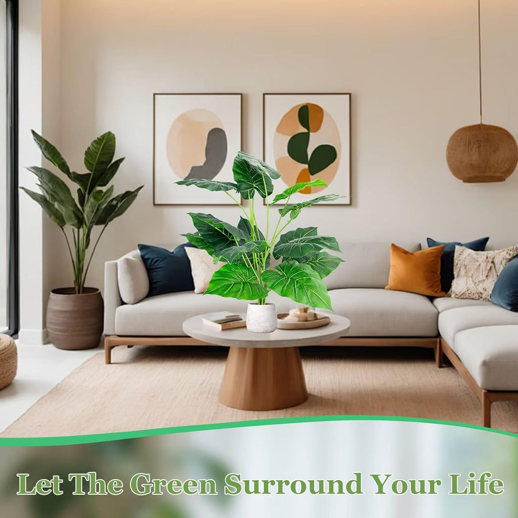 Artificial Faux Alocasia Tree Leave Plants - 4PCS 28'' Tall Fake Alocasia Leaf Plant Indoor Outdoor, Large Faux Floor Plant for Living Room Bathroom Bedroom Plants Decor, Farmhouse Home House Decor