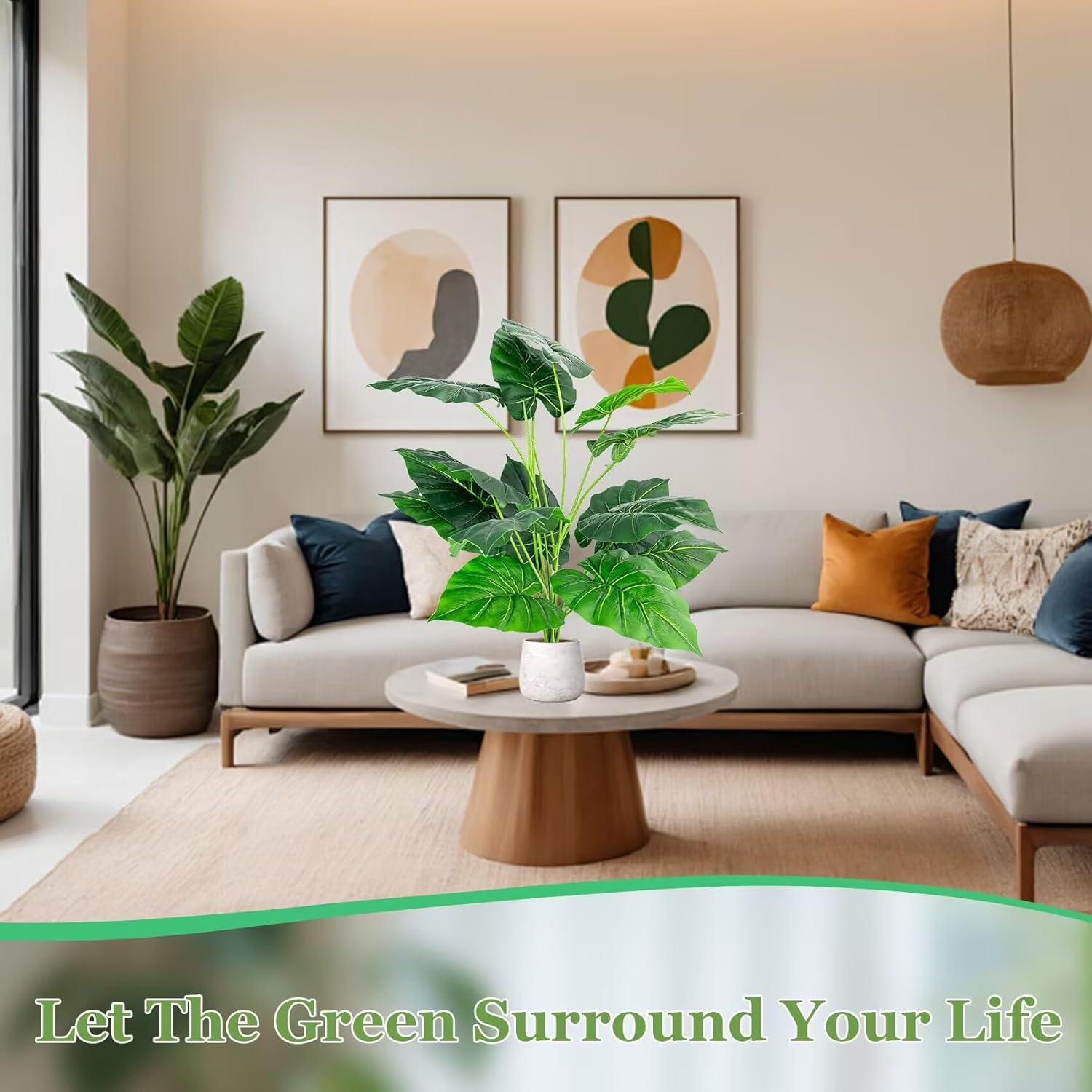 Artificial Faux Alocasia Tree Leave Plants - 4PCS 28'' Tall Fake Alocasia Leaf Plant Indoor Outdoor, Large Faux Floor Plant for Living Room Bathroom Bedroom Plants Decor, Farmhouse Home House Decor
