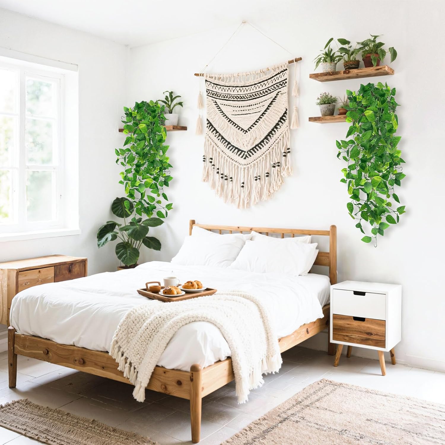 DomeStar 2PCS Fake Vines, Fake Hanging Plants Ivy Vines, Artificial Greenery Garland for Home Kitchen Wall Decor Aesthetic Home Decor (No Baskets)