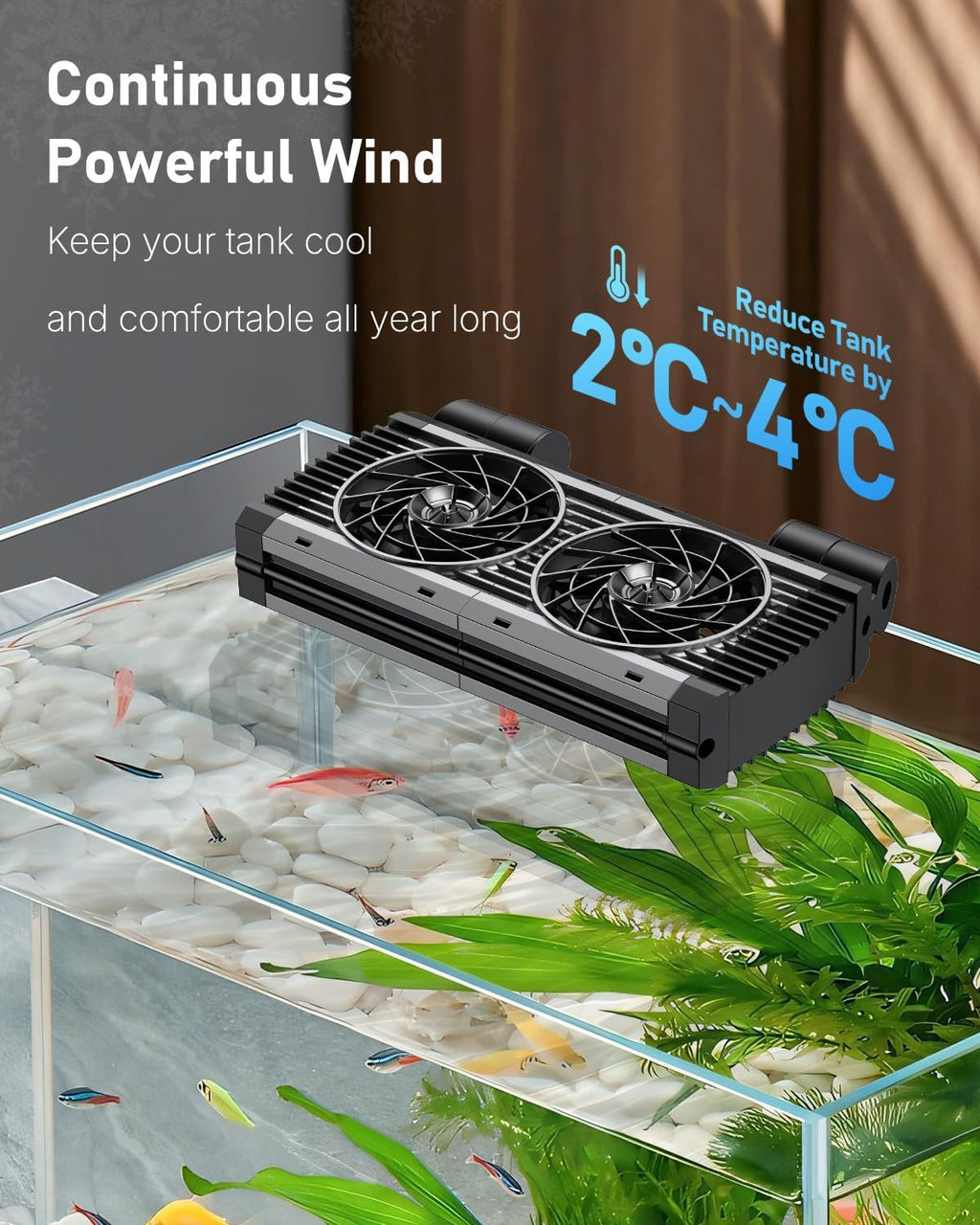 Pawfly Aquarium Chiller Fan, Quiet Aquarium Fan for Axolotl Tank, Adjustable Fish Tank Cooling Fan, Aquarium Cooler with Timer, Terrarium Fan Water Chiller for Freshwater and Saltwater Tanks, 2 Head