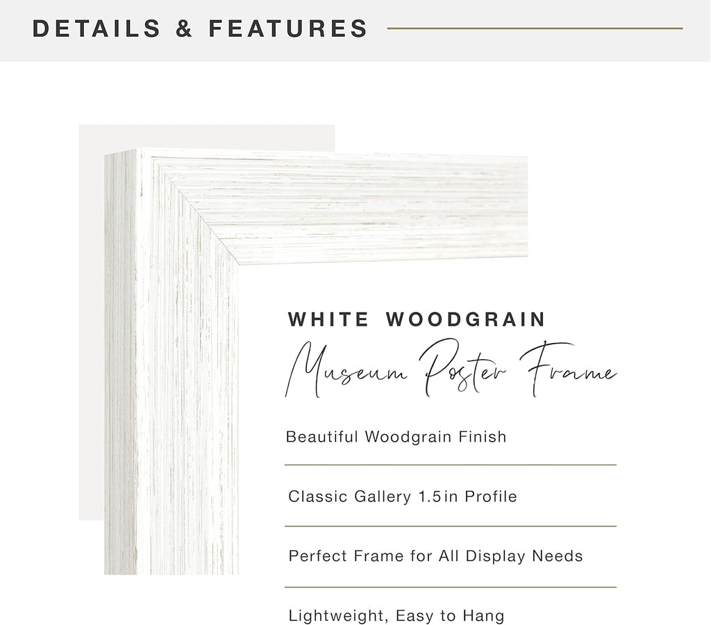 MCS Museum Poster Frame 16x24 White Woodgrain, Vertical & Horizontal Wall Hanging Large Picture Frame for Photos, Posters & Art Prints (1-Pack)