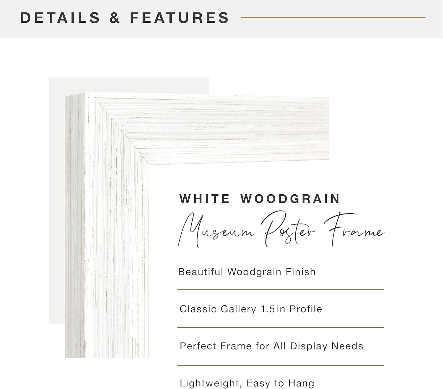 MCS Museum Poster Frame 16x24 White Woodgrain, Vertical & Horizontal Wall Hanging Large Picture Frame for Photos, Posters & Art Prints (1-Pack)