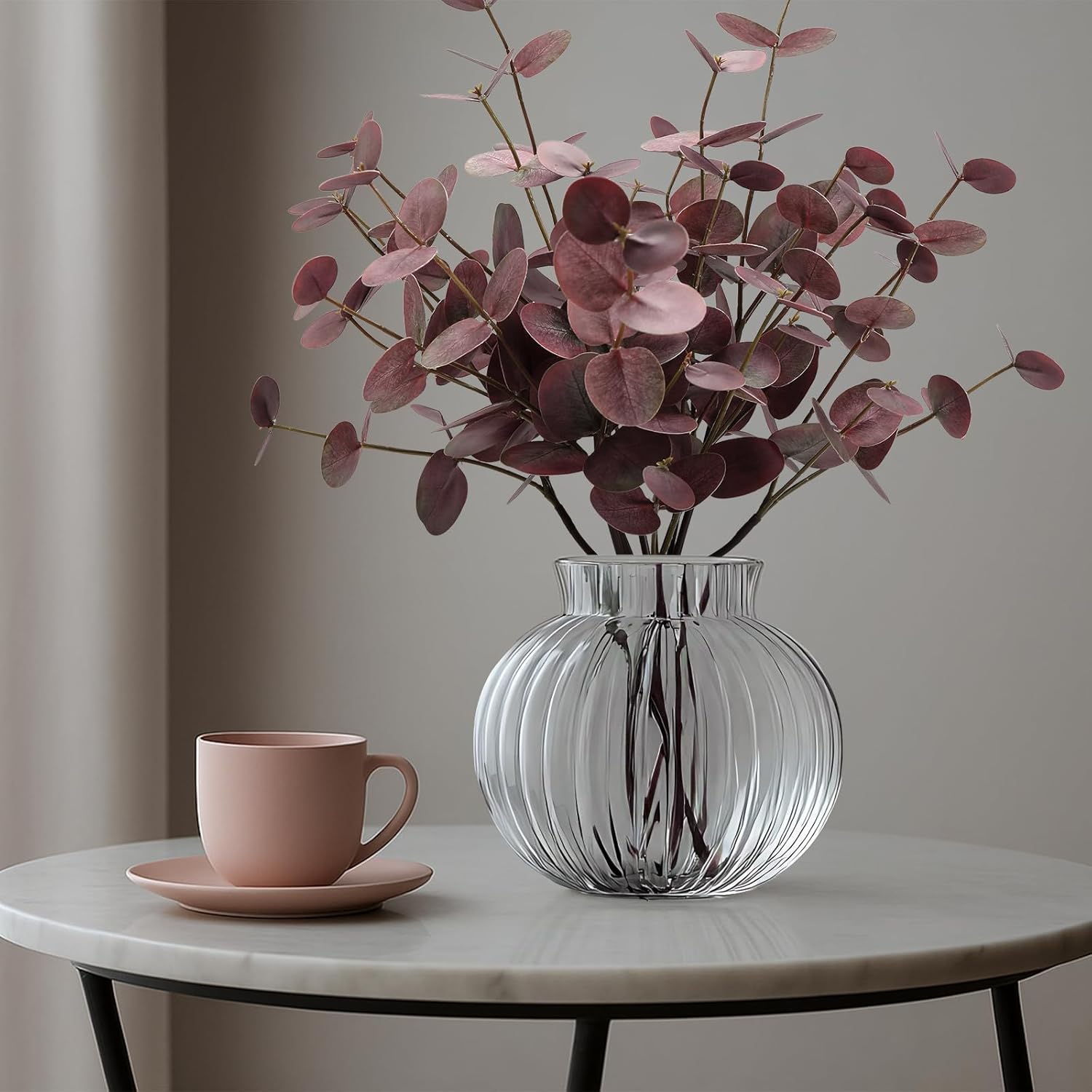 6pcs Real Touch Artificial Eucalyptus Stems Dual-Sided Lifelike Leaves Fake Eucalyptus Plants for Wedding Flower Arrangement Centerpiece Bouquet Home Office Decor(Purple)