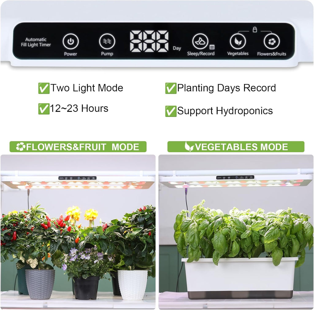 22" x 10" Grow Lights for Indoor Plants and Vegetables, Full Spectrum LED Growing Lamp for Indoor Garden Greenhouse - Features Two Smart Light Mode, 12~23H Timer - 1 Pack (1 Pack White)