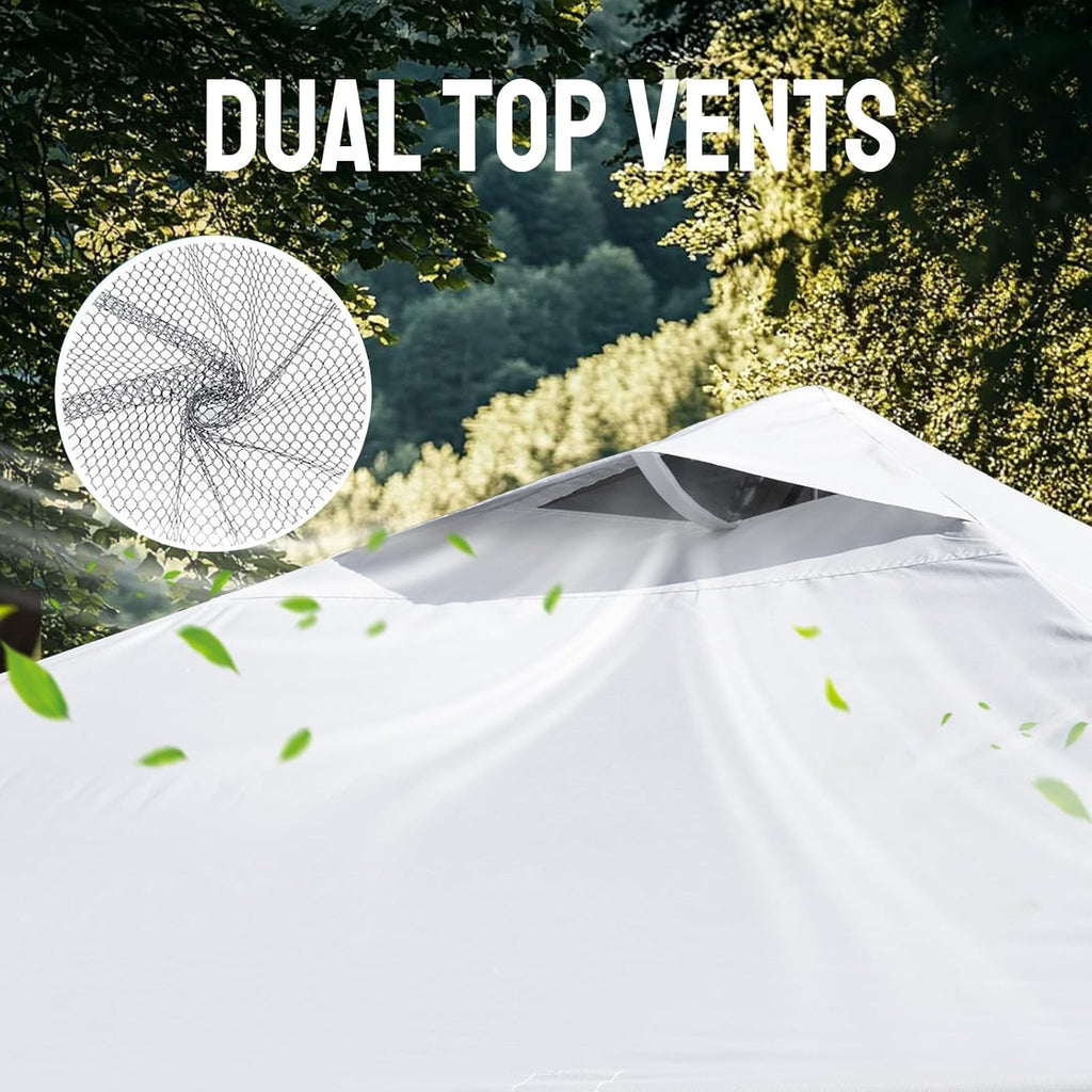 CROWN SHADES 10x10 Pop Up Canopy - Patented Center Lock One Push Instant Outdoor Canopy Beach Tent with STO-N-Go Bag 8 Stakes & 4 Sand Bags，White