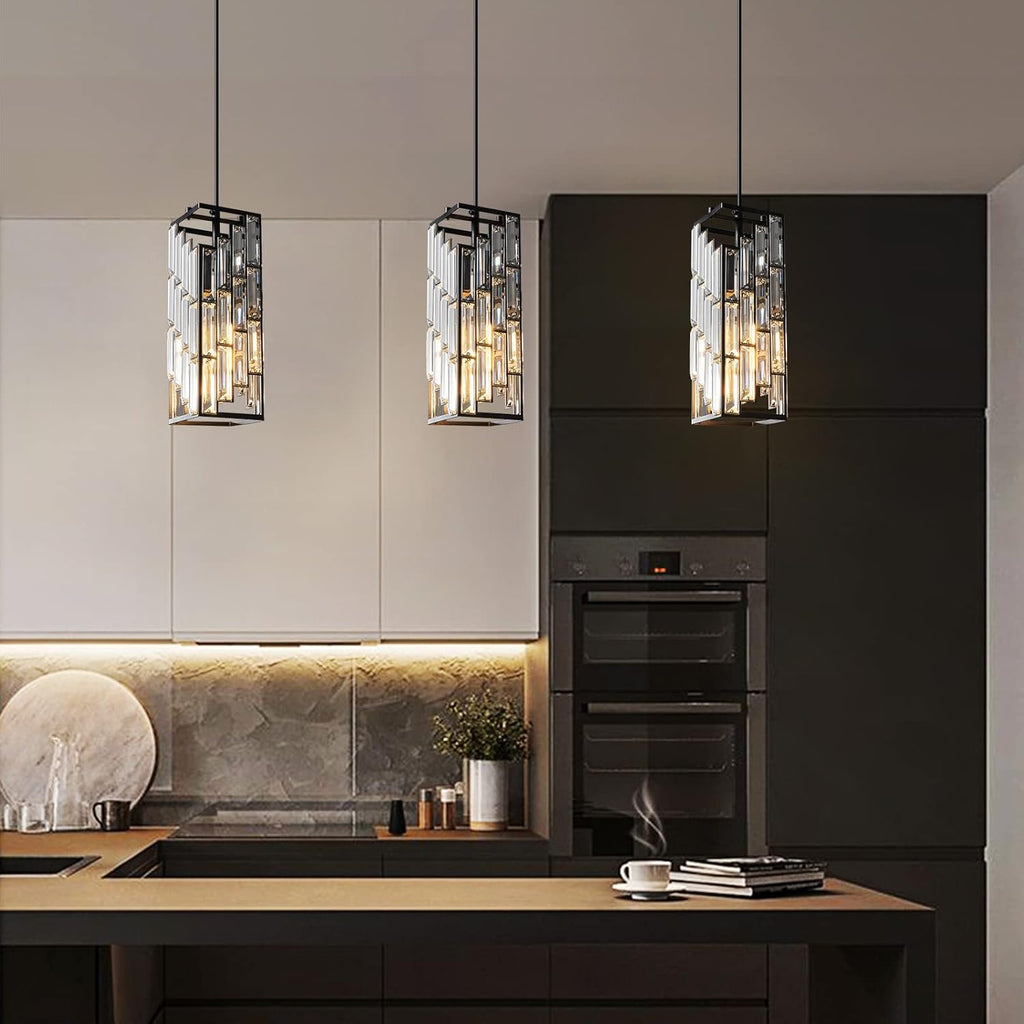 Black Pendant Lighting Modern Pendant Light, Mini Crystal Chandeliers,Adjustable Pendant Light Fixture for Kitchen Island Dinning Room Bedroom (1 Pack)