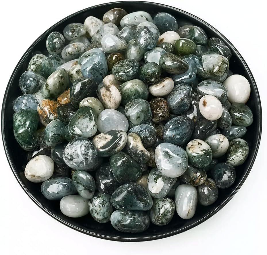 Polished Moss Agate Crystal Chips Set, 0.4", 128 Pcs - Handpicked Tumbled Stones and Crystals Bulk for Healing, Reiki, Meditation, Witchcraft and Home Decor
