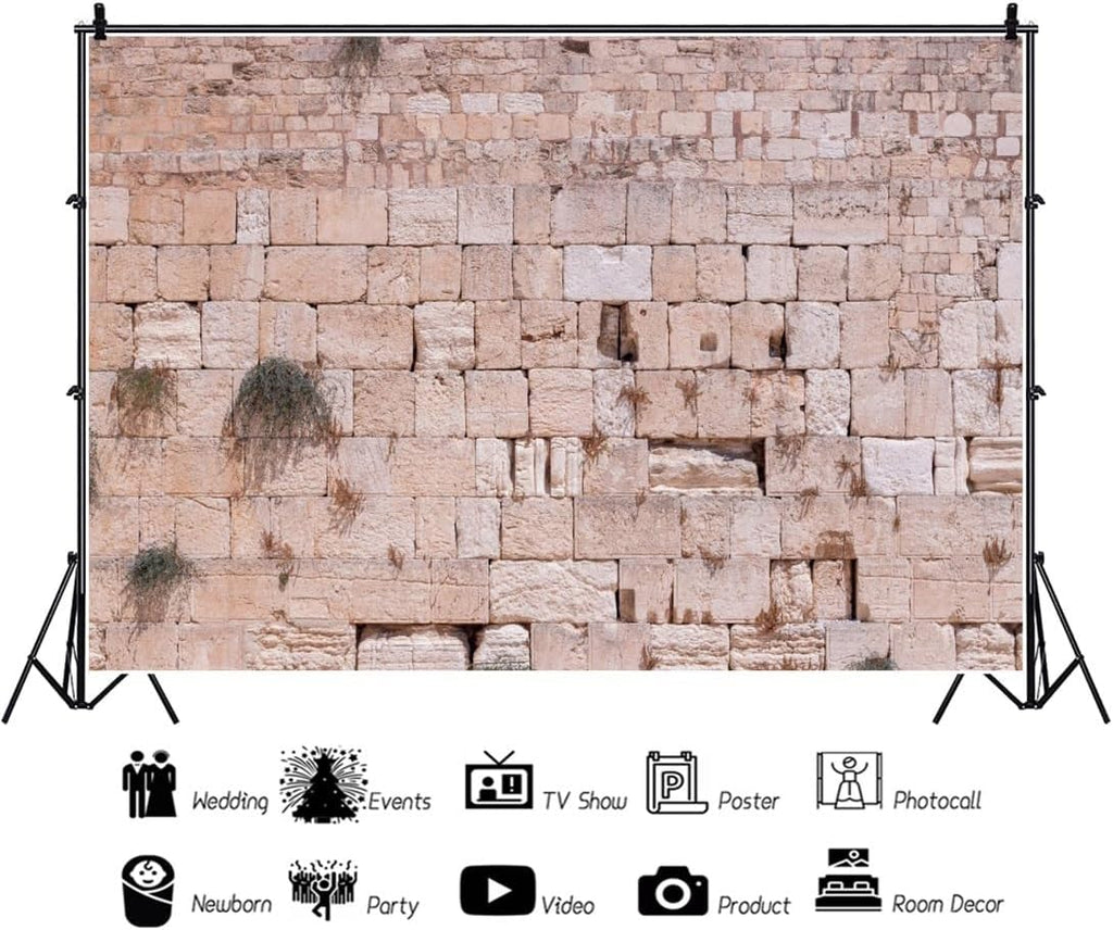 5x3ft Jerusalem Wailing Wall Backdrop Western Wall Jerusalem City Photo Backdrop Ancient Rock Textured Brick Stone Photography Background Religious Church Event Decoration Photo Booth Studio Props