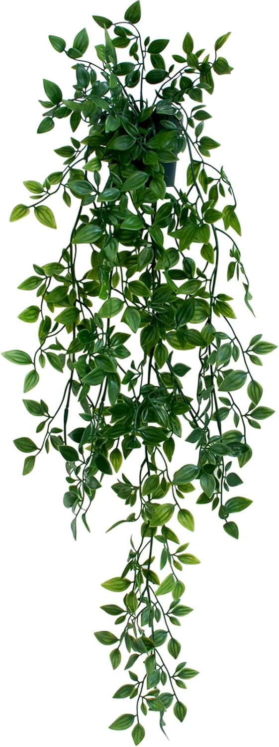 LOYWREE Small Artificial Hanging Mandala Plant with Pot Faux Plants Indoor Fake Small Potted Plant 28.7-in Long Faux Vine Shelf Decor Ideal for Indoor Outdoor Home Office Decoration (Black Pot)