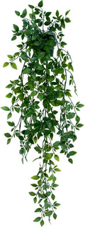 LOYWREE Small Artificial Hanging Mandala Plant with Pot Faux Plants Indoor Fake Small Potted Plant 28.7-in Long Faux Vine Shelf Decor Ideal for Indoor Outdoor Home Office Decoration (Black Pot)