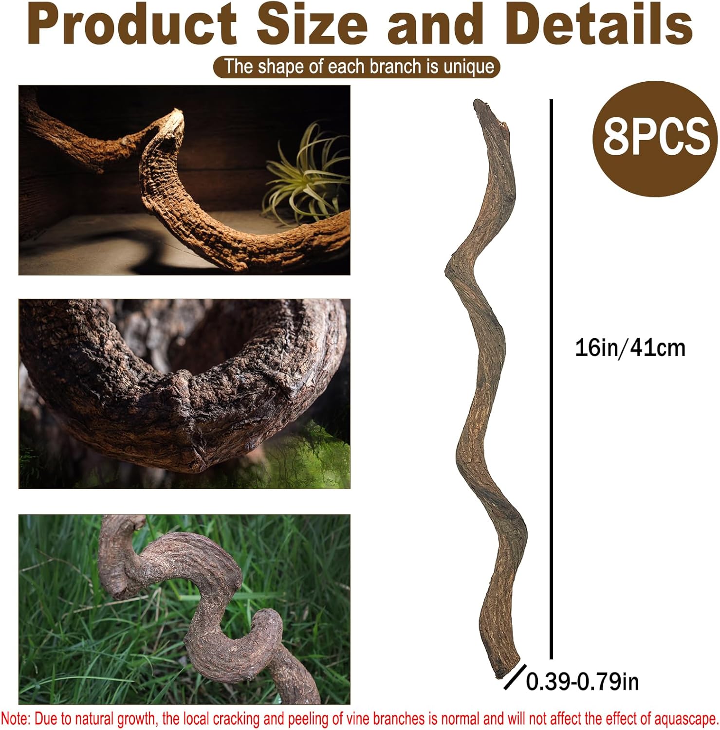 BNOSDM Reptile Forest Climbing Branch Decor 8PCS Crested Gecko Climb Wood Natural Branches Tree for Snake Frog Chameleon Spider Bearded Dragon Terrarium Habitat Tank Accessories