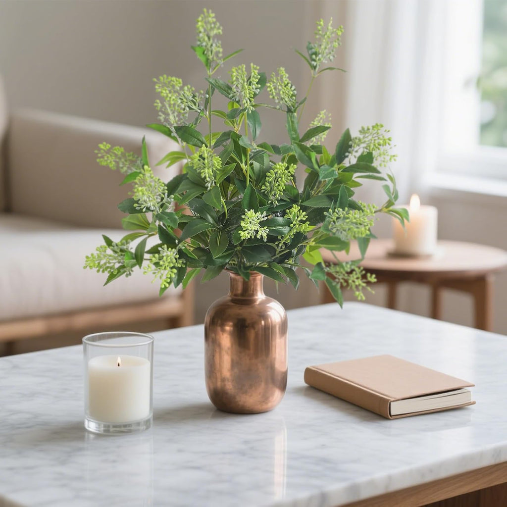 6 Pcs Artificial Greenery Stems, Realistic Faux Eucalyptus Branches Plants for Vase Decor, Wedding Centerpieces, Farmhouse Home Party Decor, Bendable Stems & No Fade (Green)