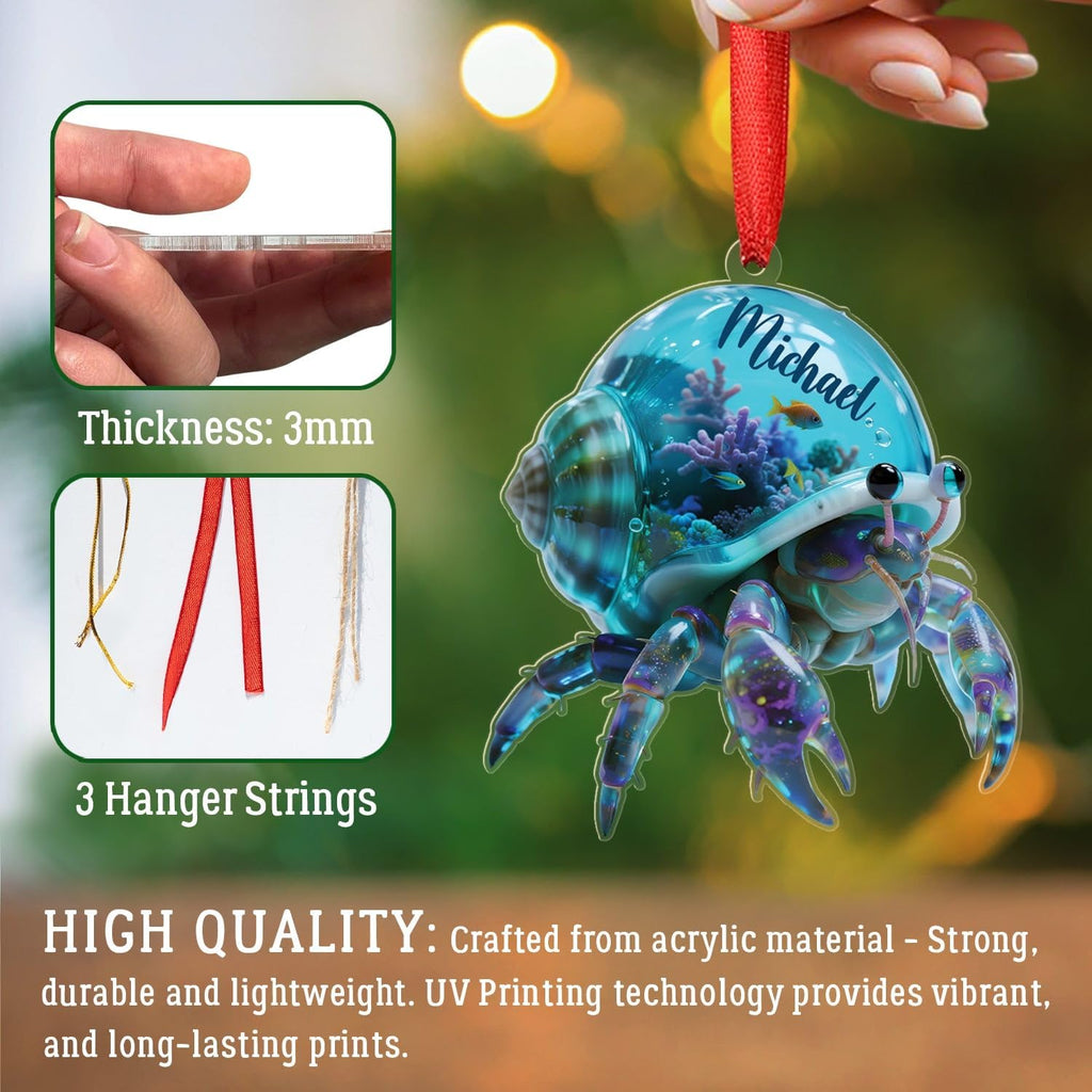 Hermit Crab Christmas Ornament Hanging, Personalized Name Sea Animal Shaped Acrylic Ornament, Coastal Christmas Decor 2025, Gift for Hermit Crab Lover, Custom Name Crabs Ocean Fantasy Ornaments
