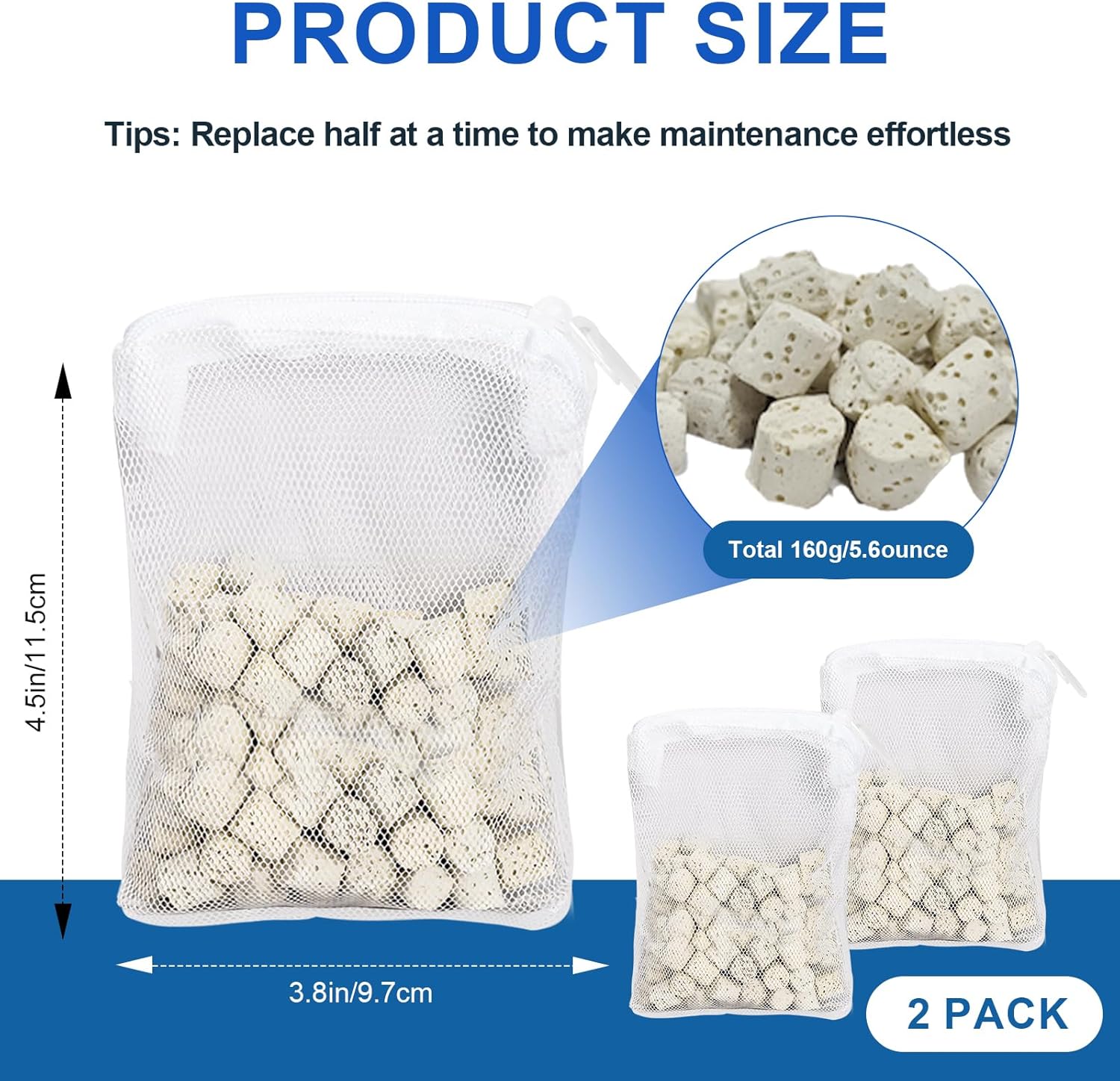 2.8oz BioMax Biological Material Remover Inserts Compatible with Fluval AquaClear AC50 Power Filter, Filter Media Kit for 50 Gallon Fresh & Saltwater Tank, Provides Stage 3 Biological Filtration-2Pack