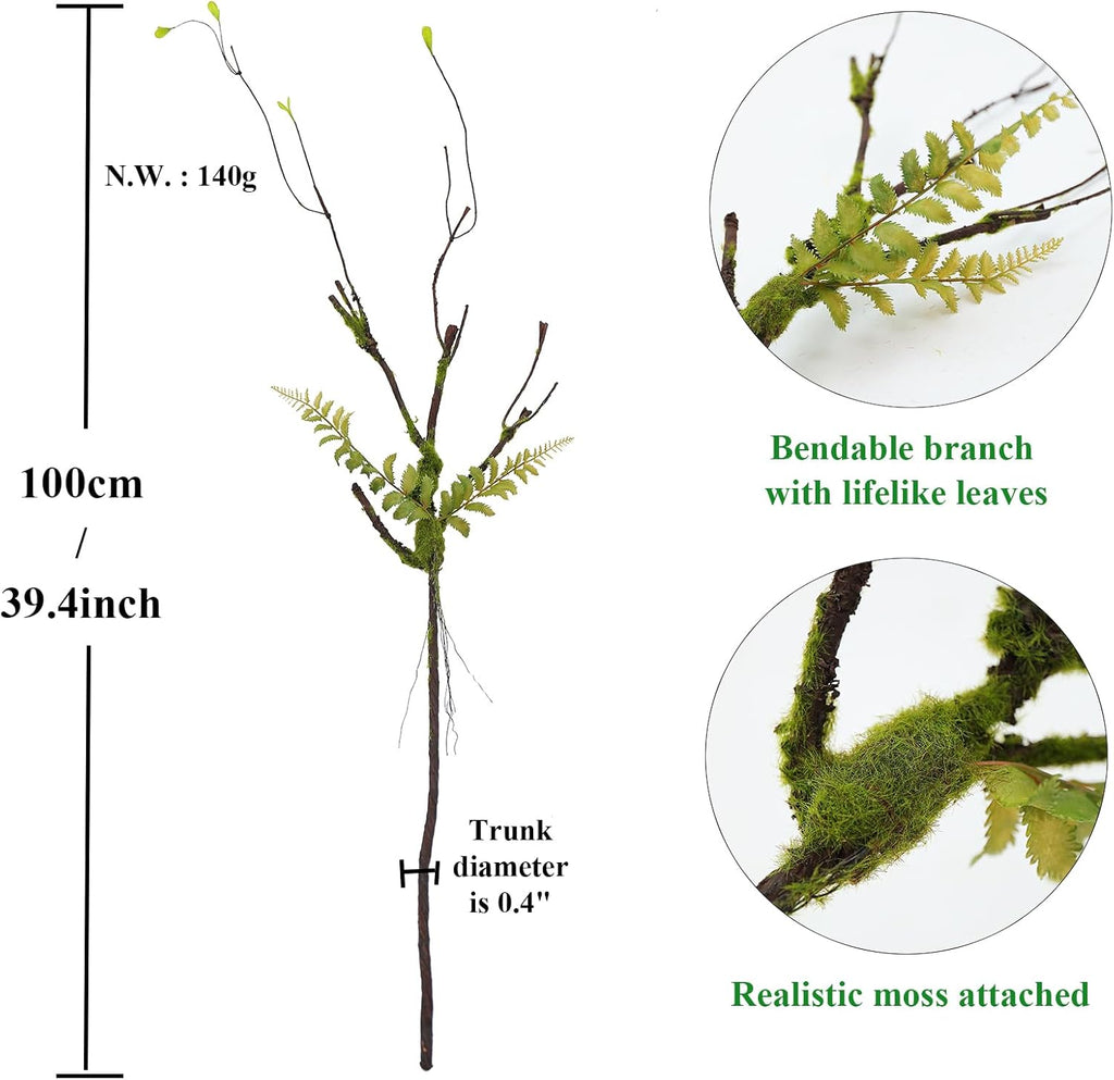 2pcs 40 inch Bendable Artificial Tree Cherry Blossom Branches Vines Twigs Limb Trunk Silk Moss Green Plants For Minimalist Decor Wall Hanging Vase Flower Arrangement Room Halloween Decoration