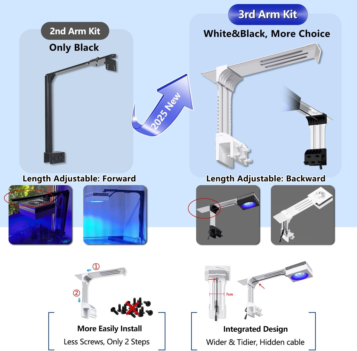 Popbloom RL90 Aquarium LED Reef Light, Smart-APP Control Full Spectrum Marine LED for Saltwater Coral Fish Tanks (Black-with 2nd Arm Kit)
