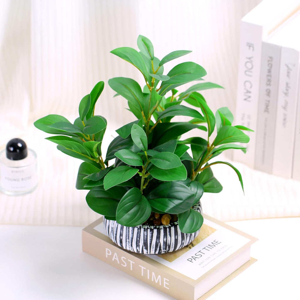 NASAMA Artificial Plants Decor Greenery Potted Fake Plant with Rustic Black Clay Planter for Restaurant Bathroom Bedroom Kitchen Office Table Desk Decor (Height 13")