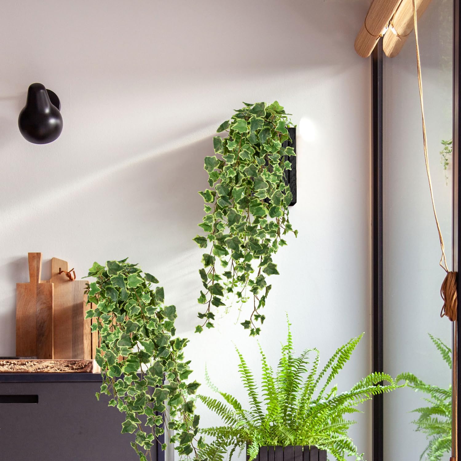 Hollyone 2pcs Artificial Hanging Plants 35.4" Fake Ivy Vine Faux Ivy Leaves Fire and UV Resistant Hanging Plant Wall Greenery for House Room Patio Indoor Outdoor Home Shelf Office Wedding Decor
